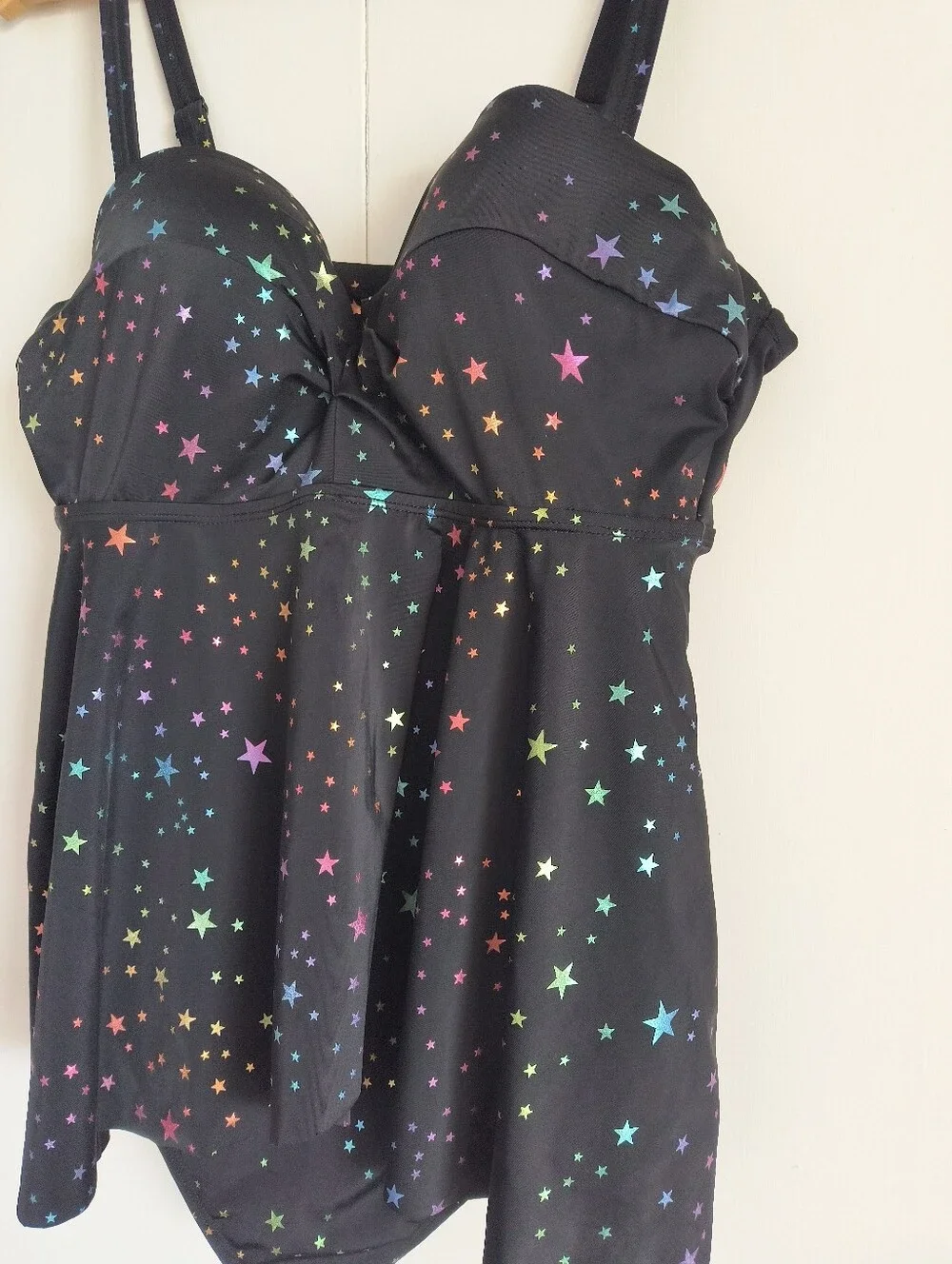 Torrid Black Rainbow Star Plus Swim Suit One Piece Dress Sz 1 D/DD - Picture 2 of 6